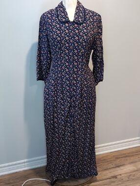Vintage April Cornell Navy Floral Maxi Dress with Collar